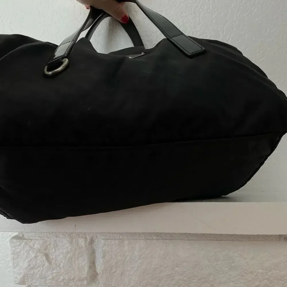 Prada black nylon duffle satchel bag